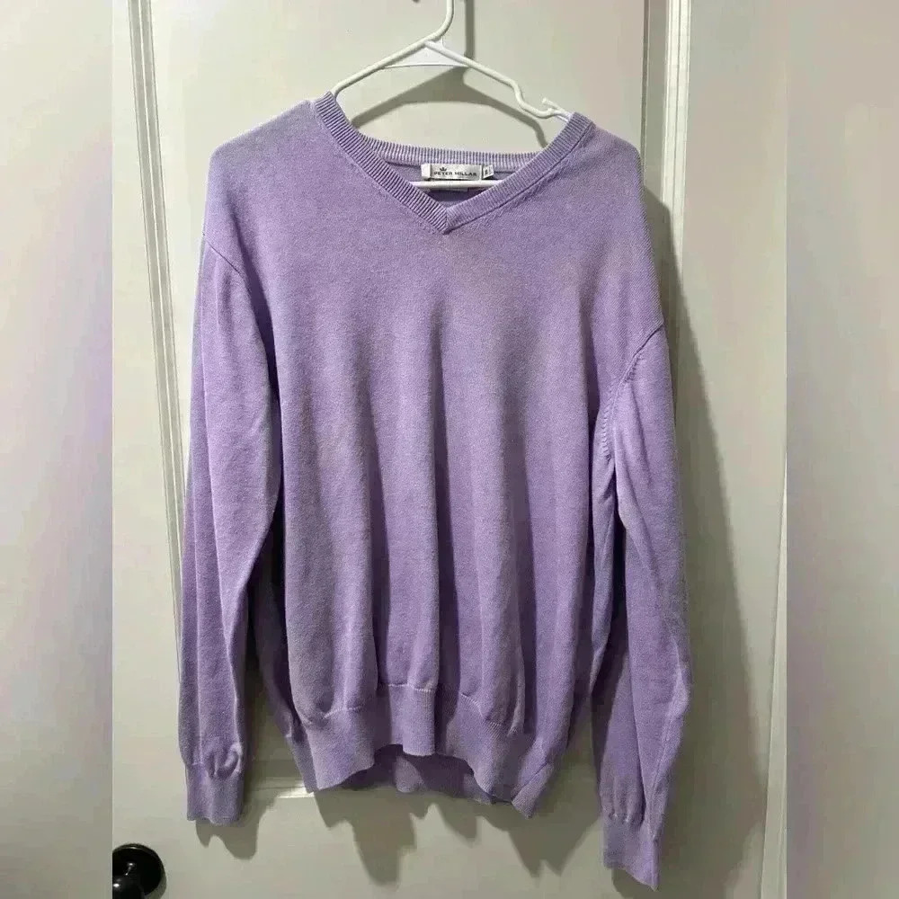 Peter Millar light purple v neck sweater cashmere silk and cotton knit size XL